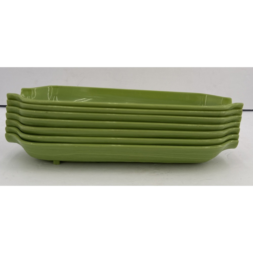 7 Vtg 60s Royal Products Plastic Corn on the Cob Trays Serving Set Avocado Green